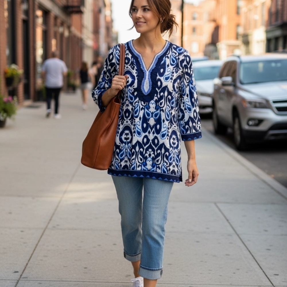 Tantrums Navy and White Patterned Tunic